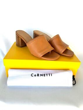 Cornetti Mama Lucia Mules Sandals Heels Camel Tan 37 Box Slides Slip On 7
